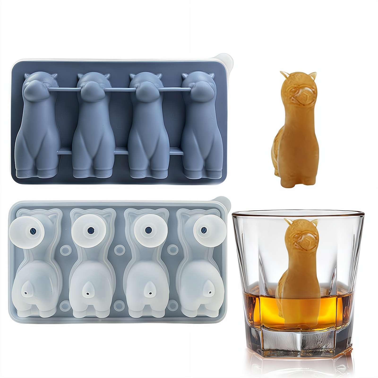 6-Cavity 3D Animal Silicone Ice Cube Mold – Food-Grade Silicone with Integrated Funnel Lid, Leak-Proof Design for Penguins, Sheep, Cat Paw, French Bulldog & Labrador, BPA-Free