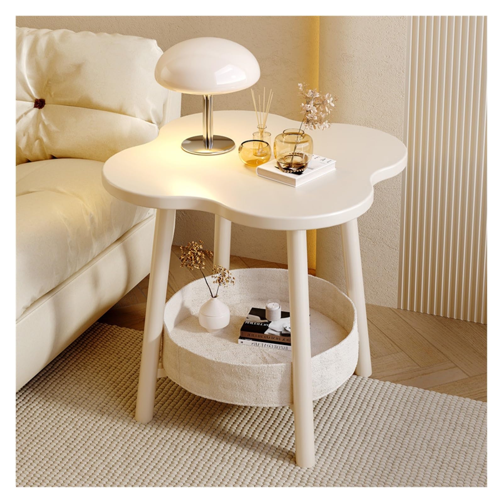 Table basse mobile et table d'appoint de salon avec étagères de rangement