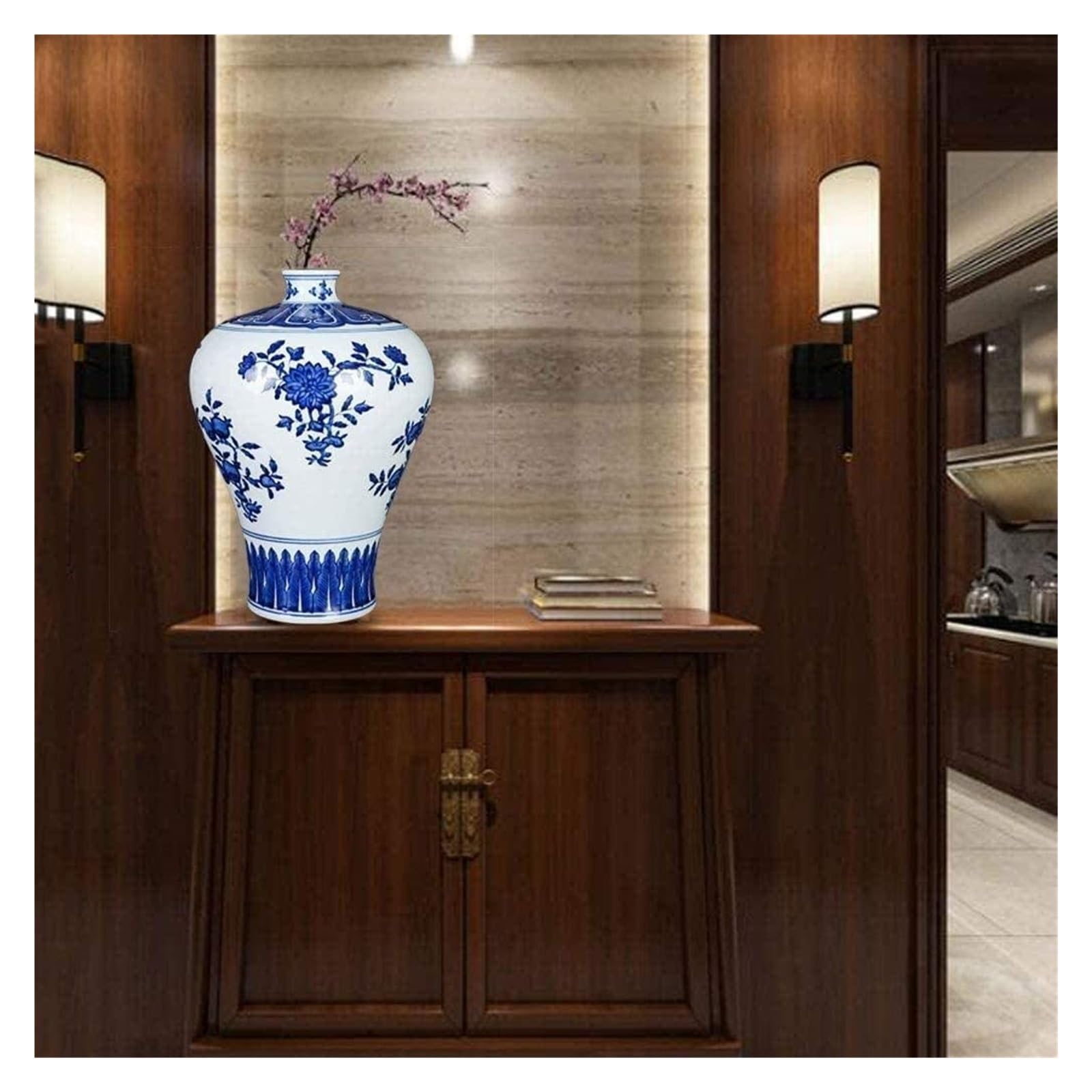 Vasen Vase aus Keramik, handgefertigt, blaues und weißes Muster, Wohnzimmer, Hotelzubehör for Blumen