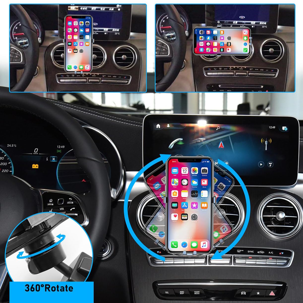 Soporte de teléfono móvil para Coche,Soporte de teléfono móvil Ajustable Giratorio 360°,para Mercedes-Benz C Class GLC 2015 2016 2017 2018