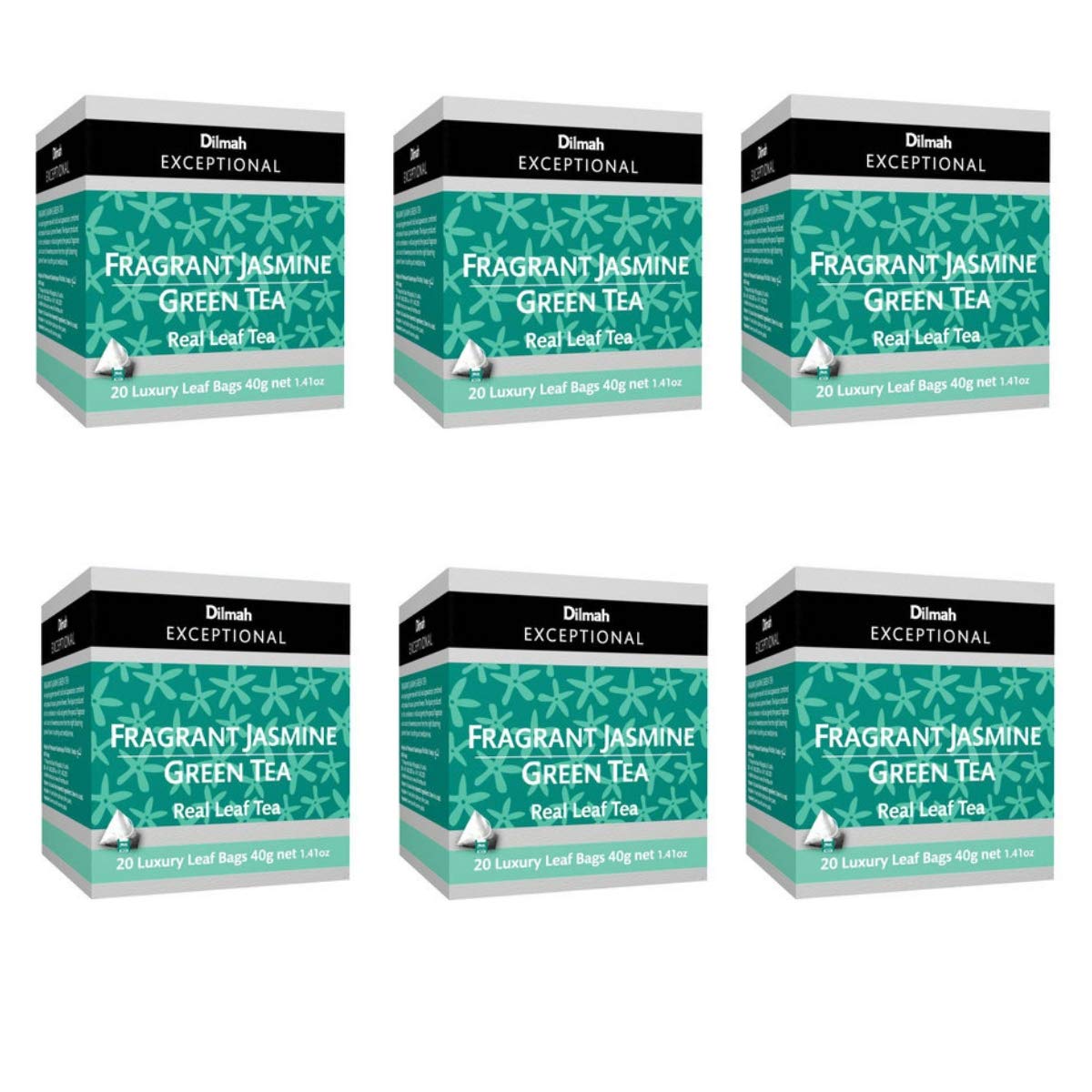 DilmahFragrant Jasmine Green Tea 20 Tea Bags X 6 Pack - Dilmah Exceptional Range Tea in Luxury Leaf Bags Pure Ceylon Tea Box