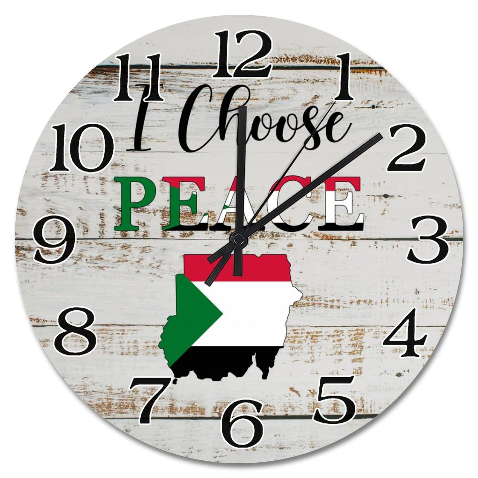 Horloge murale drapeau du Soudan rétro silencieuse 25,4 cm déco murale souvenir pays