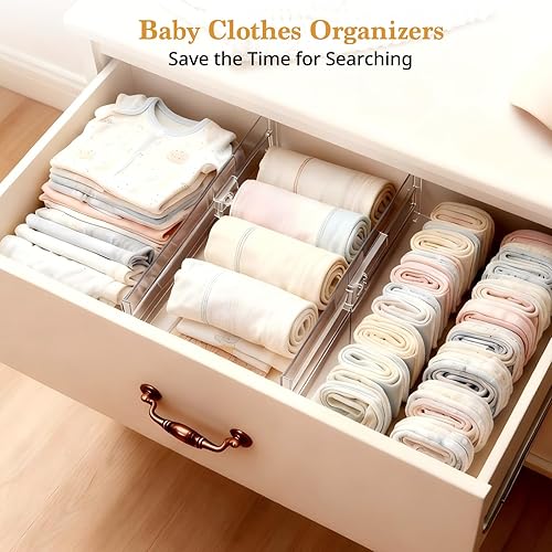 Miniatura 5 de Paquete de 4 separadores de cajones para ropa, separadores de cajones de 4 pulgadas de alto, 10 a 17 pulgadas, organizadores de cajones ajustables