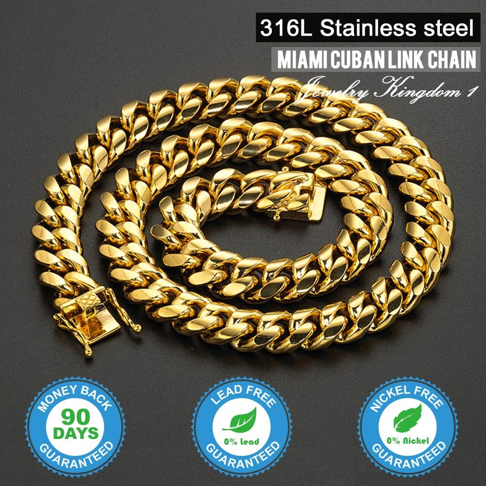 Jewelry Kingdom 1 Gold Cuban Link Chain Necklace or Bracelet for Men 15mm 18K Stainless Steel Chunky Thick Heavy Miami Curb Chains 8-30 inch Valentines Jewelry - Image 2