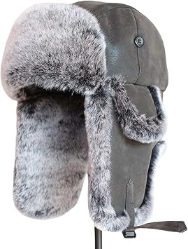 Russian Hat Winter Men Warm Russian Ushanka Hat with Ear Flap Pu Leather Faux Fur Trapper Cap Earflap for Women
