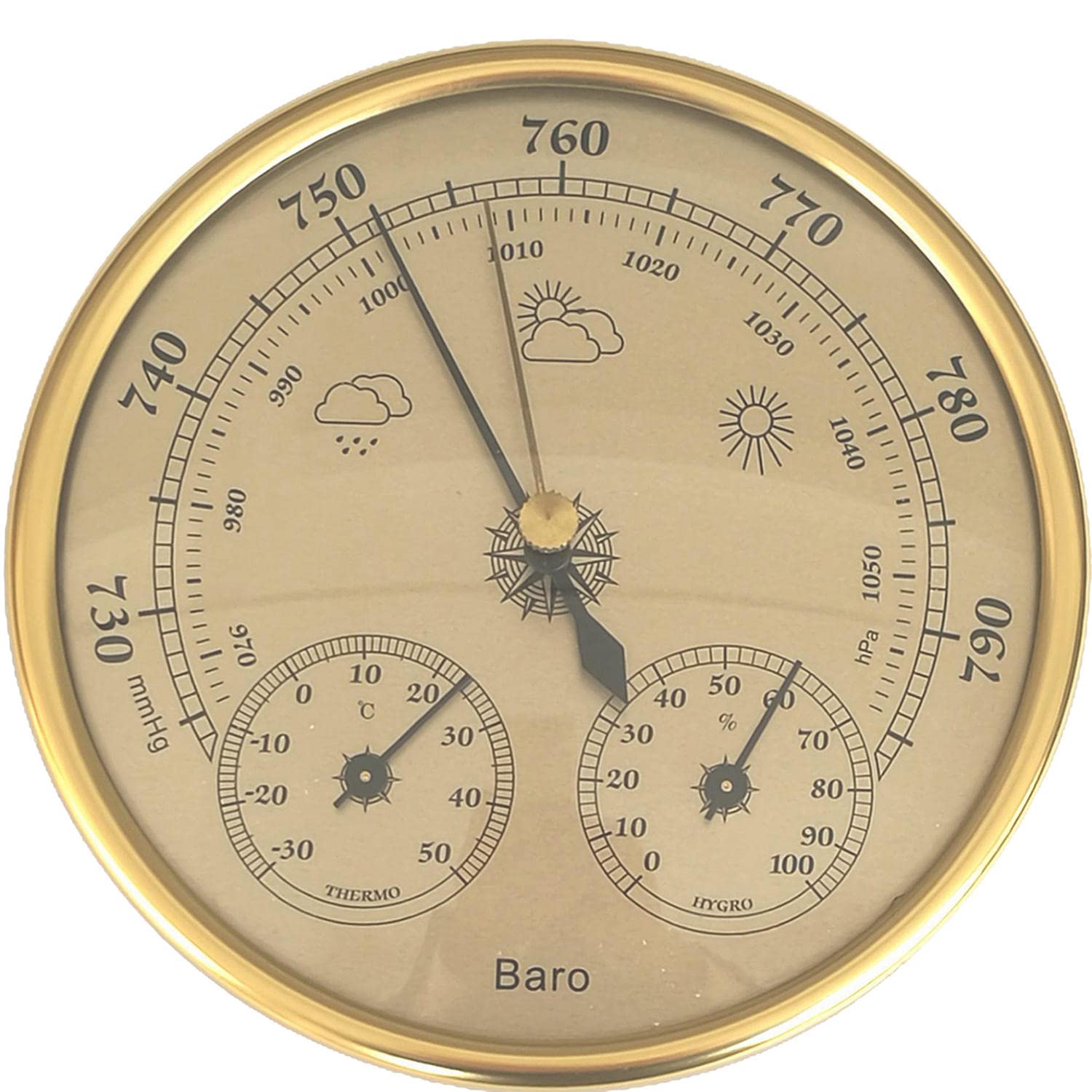 JINYISI Baromètre extérieur, baromètre 3 en 1, thermomètre, hygromètre, baromètre, baromètre, instruments météo, baromètre domestique à fixation murale