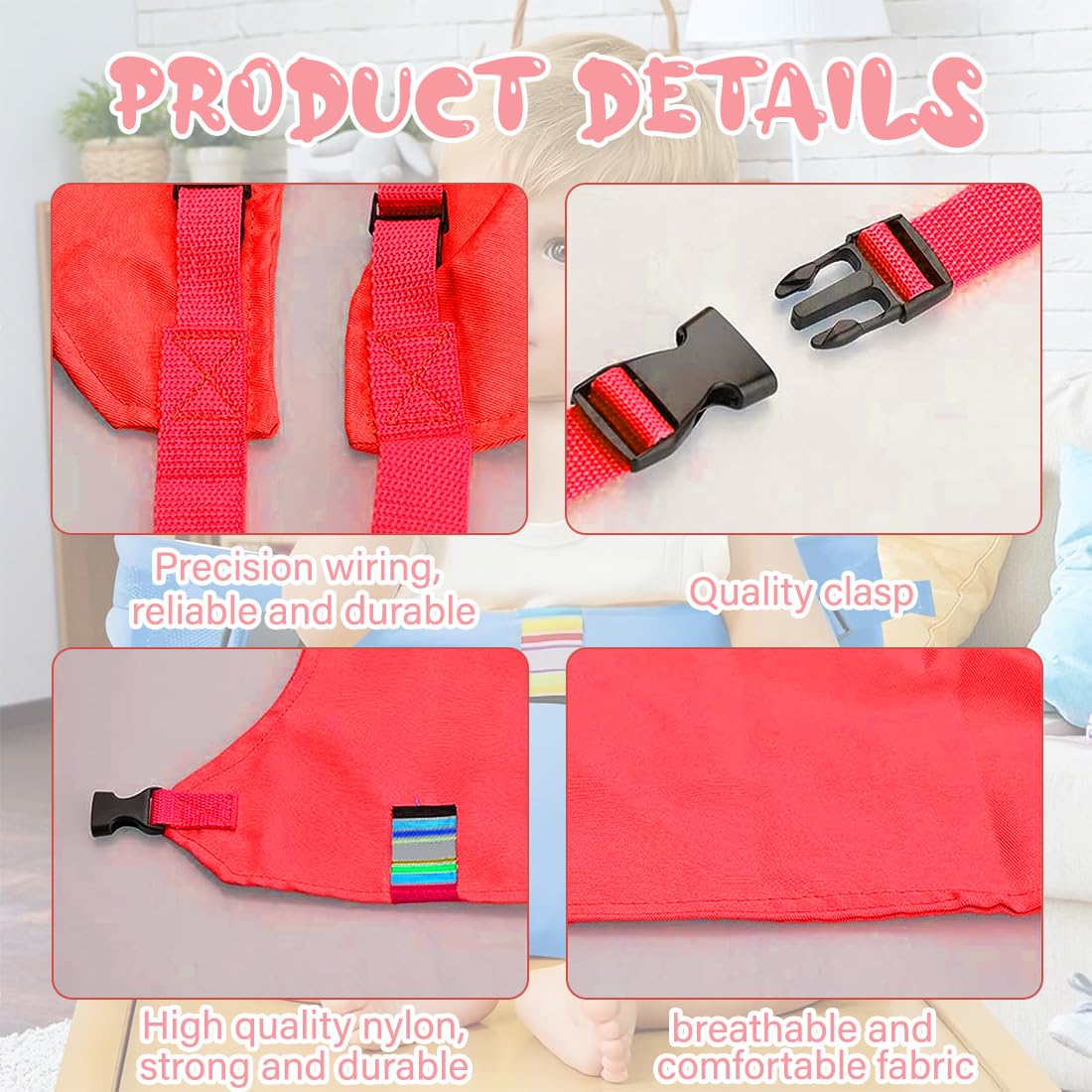 Cinturino di Sicurezza Universale per Seggiolone Pappa, Seggiolini Sicurezza Bambini con Cinghie, Rosso
