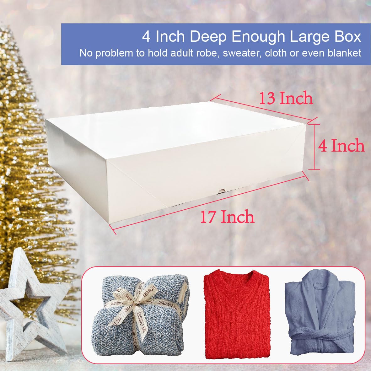 HOIIOH 12 scatole regalo natalizie extra large con coperchio, scatole per accappatoi profonde da 10 cm, con carta velina e adesivi, scatole decorative per vestiti, cappotti e maglioni