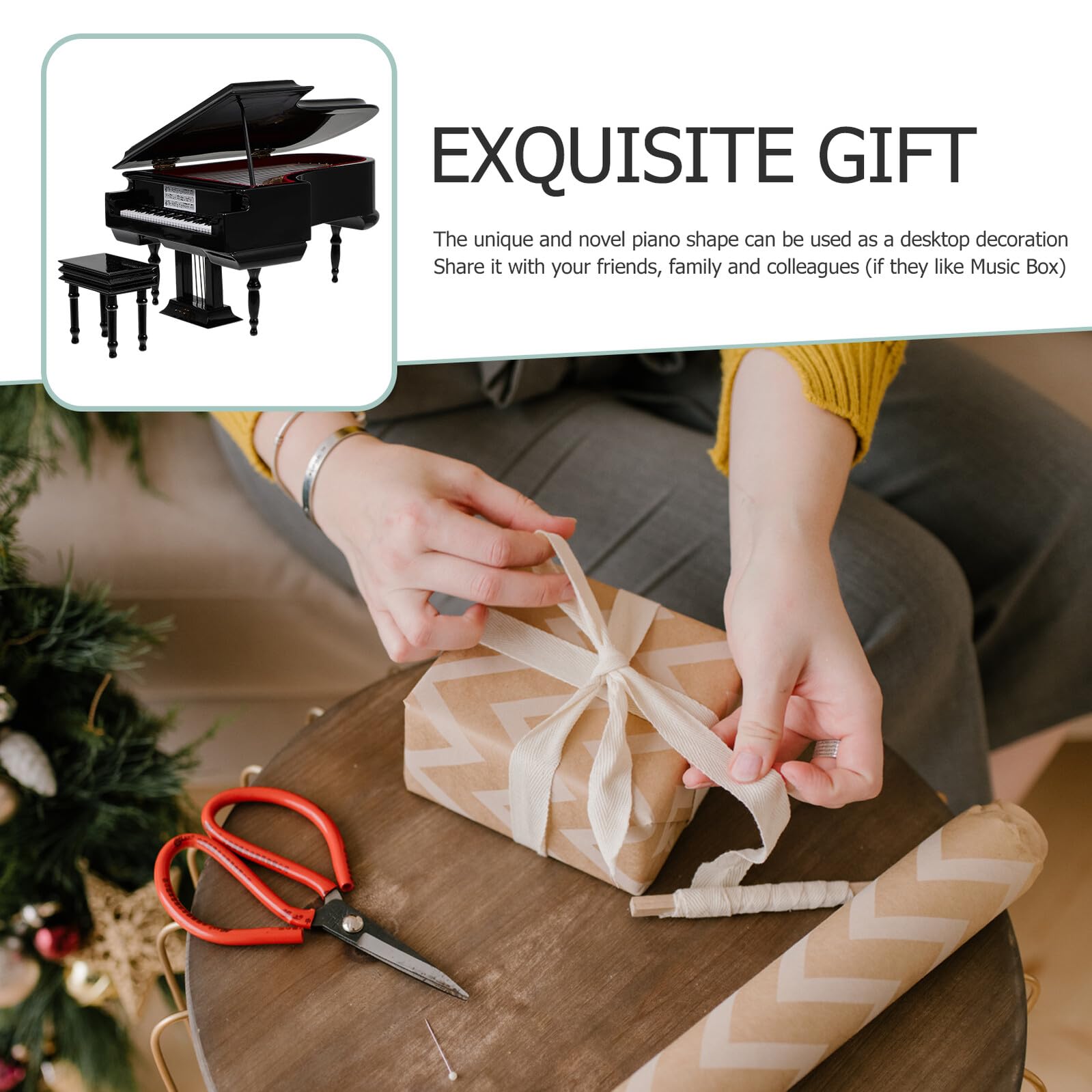 Carillon Portatile a Forma di Pianoforte Miniatura 20X14X11 CM in Plastica Legno e Metallo Musica Decorazione Musicale Creativa per Regalo di Compleanno e Anniversario