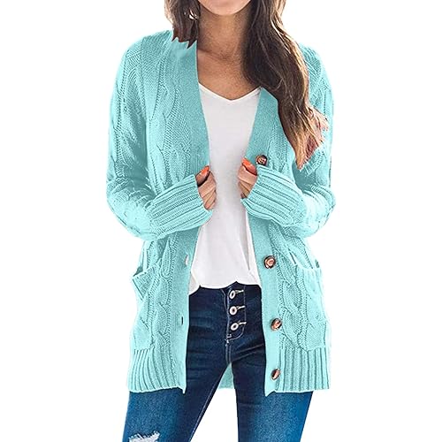 PIFAME Cardigan Sweater for Women Open Front Button Sweaters with Pockets Long Sleeve Button Down Cardigans Sweaters