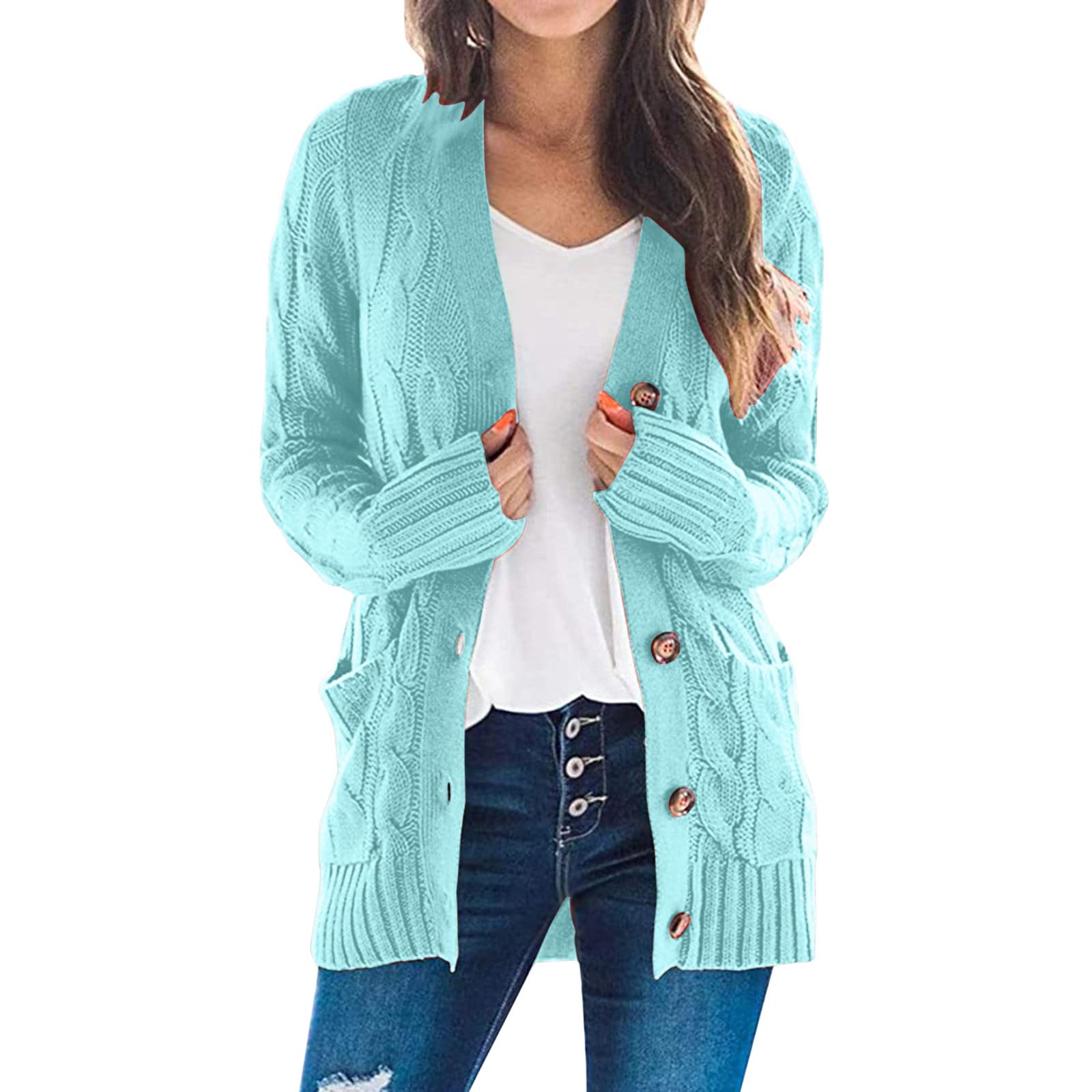 Cardigan Sweater for Women Open Front Button Sweaters with Pockets Loose Slouchy Oversized Fall Outerwear Coat