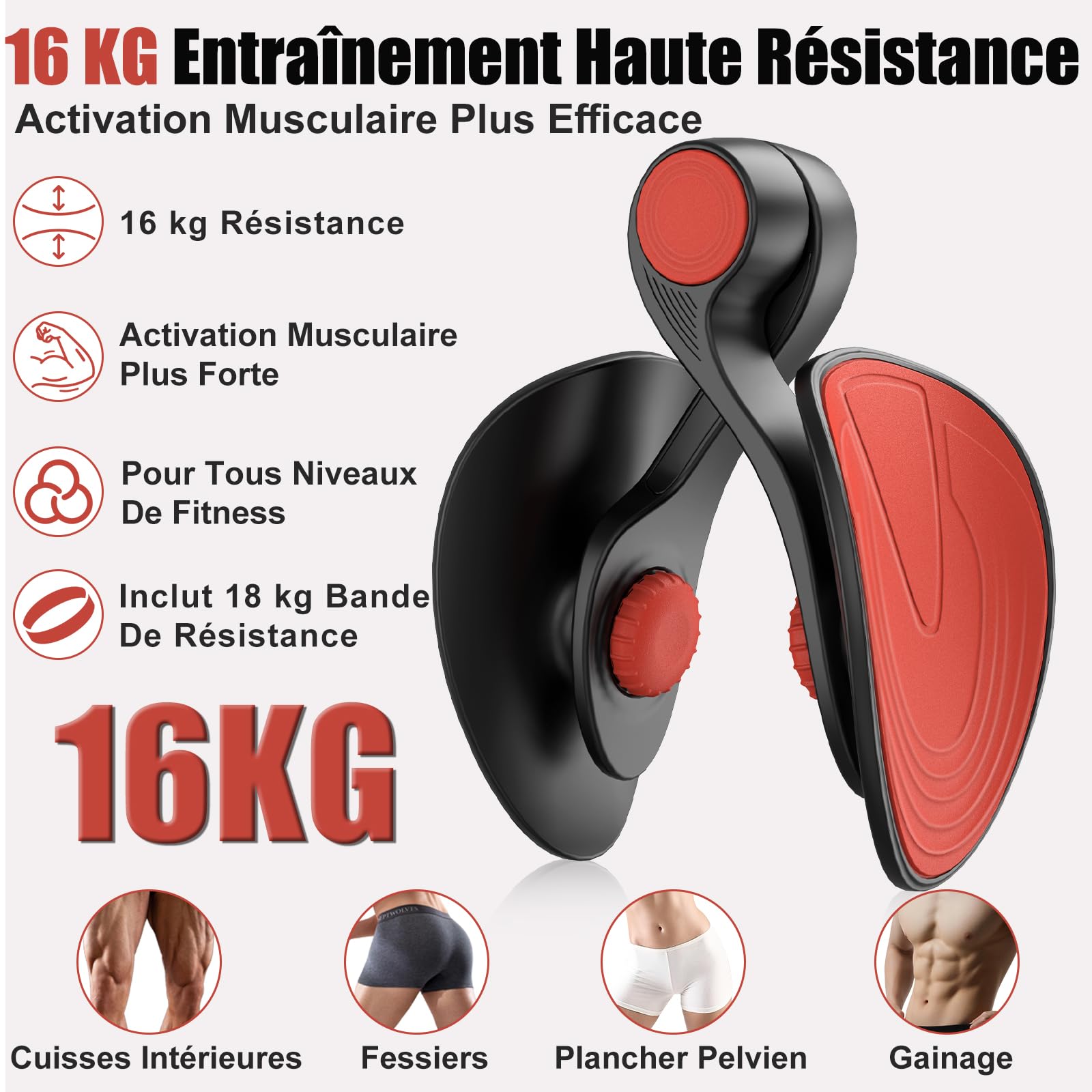 Appareil de Musculation 16KG pour Périnée et Fessiers, Entraîneur Kegel avec Bande, Équipement de Renforcement Post-Partum, Appareil Portable à Domicile pour Hommes et Femmes