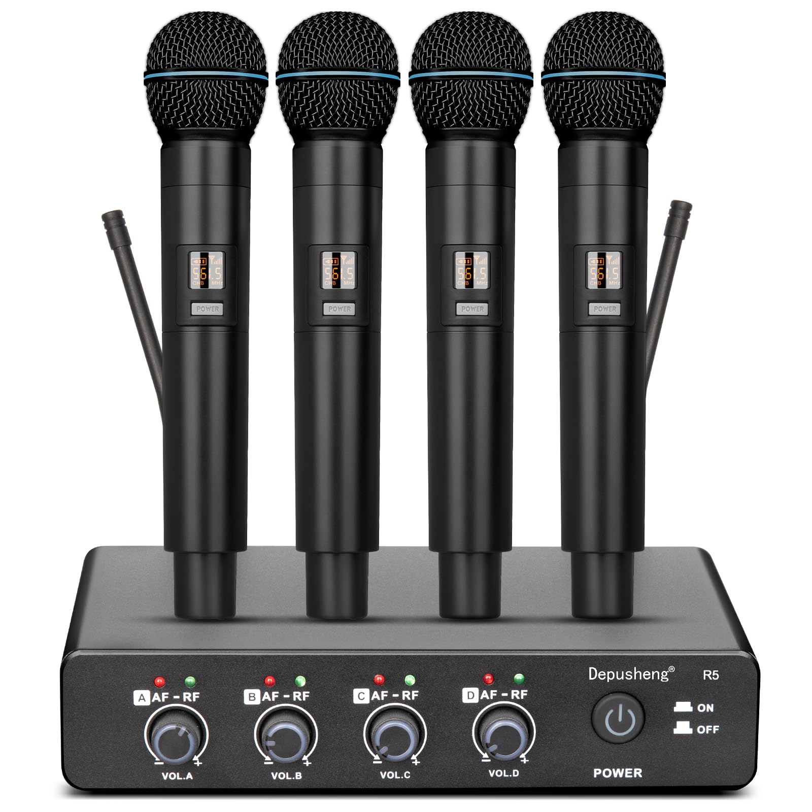Depusheng R5 Wireless Microphone,Professional UHF Cordless Four Dynamic Mic Microphone System for Home Karaoke, Meeting, Party, Church, DJ, Wedding, Home KTV Set