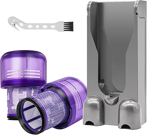 Estación de acoplamiento y paquete de 2 filtros de vacío compatibles con aspiradora inalámbrica Dyson V11, soporte de soporte de accesorios de