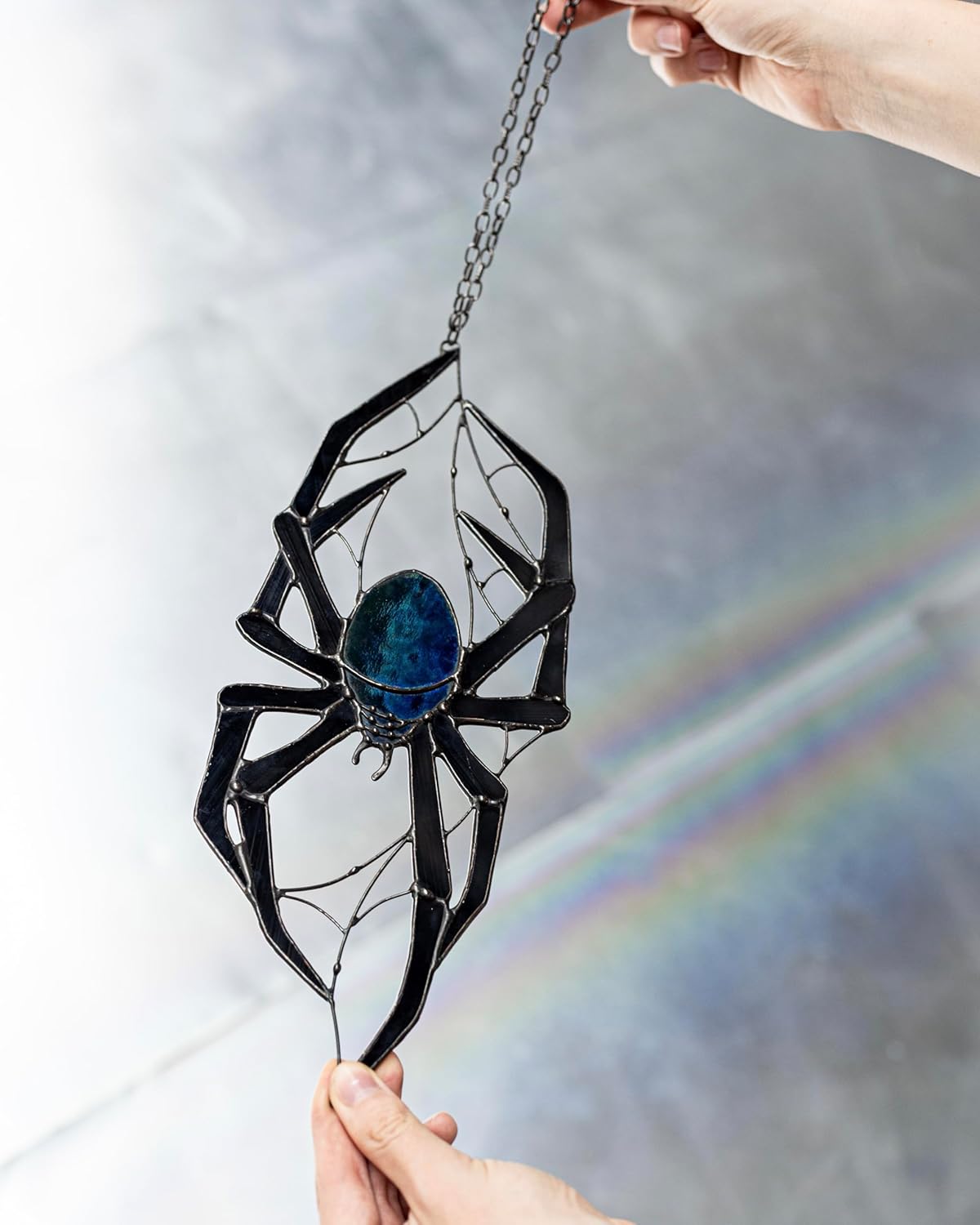 Halloween Decor, Gothic Stained Glass Suncatcher Spider, Perfect Horror Home Decor, Spooky Window Wall Hanging, Dark Academia
