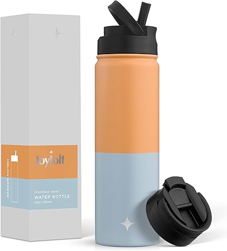 Vista 20 de JoyJolt Botella de agua con triple aislamiento con tapa de popote y tapa abatible. Botella de agua grande de 32 onzas, botella de acero inoxidable