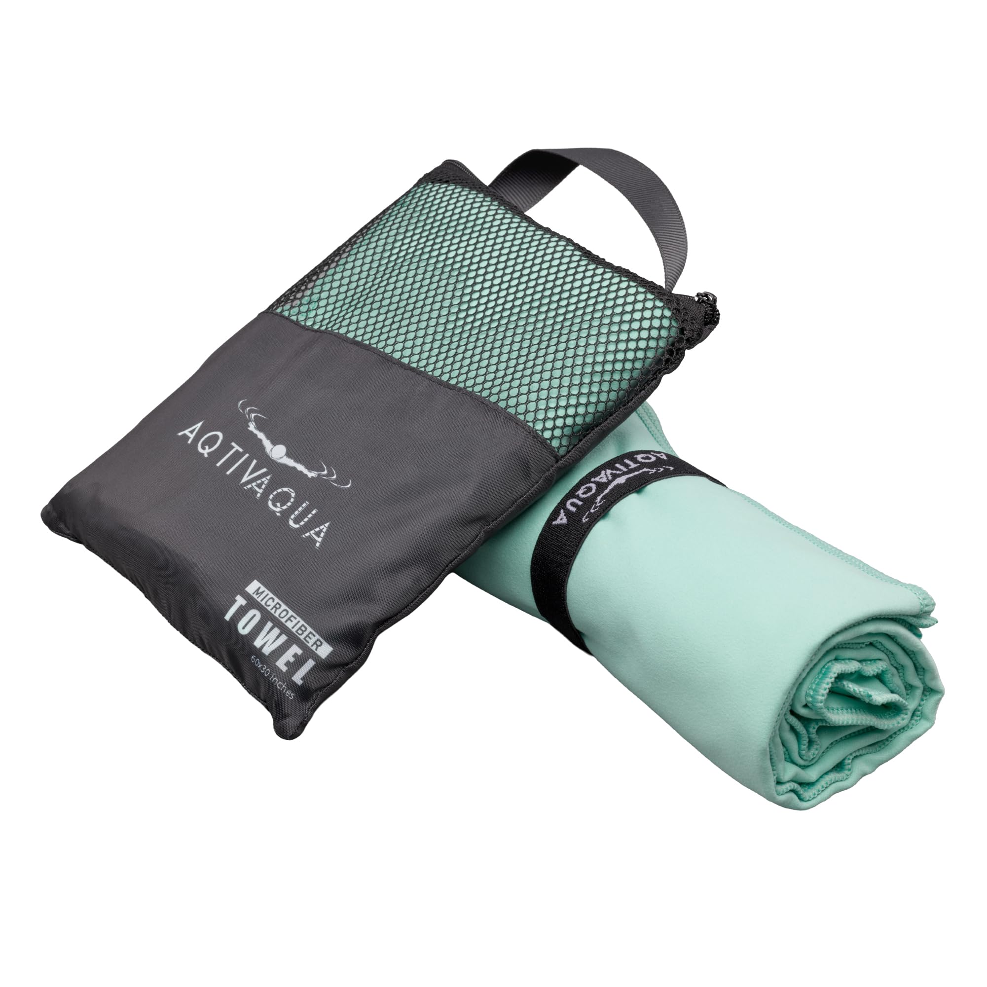 AqtivAqua Quick Dry Towel - Lightweight Microfiber Travel Towel w/Bag - Fast Drying Towel Set for Camping, Beach, Pool, Gym, Backpacking, Sports, Yoga & Swim Use, Hiking (Mint, L:30"x60")