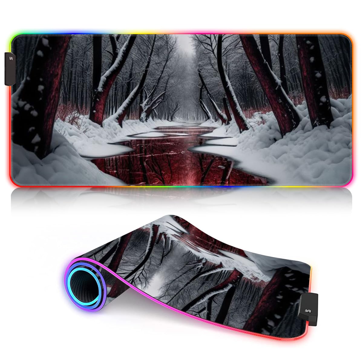 RGB XXL Gaming Mouse Pad LED Anime Large 14 Light Modes Extended Mouse Pad Non-Slip Rubber Base and Desk Mat for Gaming, Work Blood