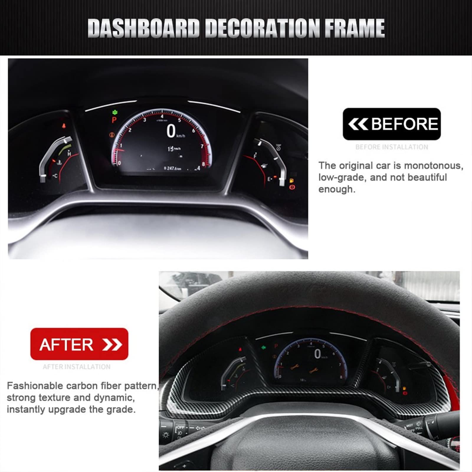 Cornice Decorativa del Cruscotto Cornice Sovrapposizione Decorativa dell'automobile Anelli Quadrante per Modanatura Trim per Civic10th 2016-2018(Rosso