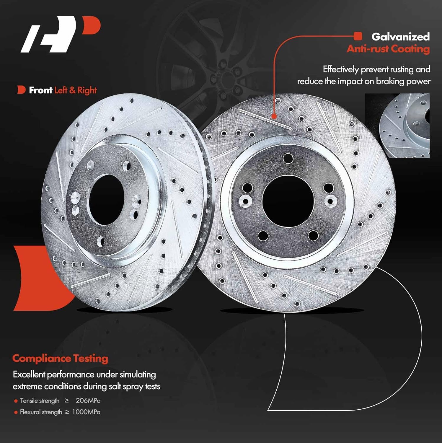 A-Premium 11.81 inch (300mm) Front Drilled and Slotted Disc Brake Rotors Compatible with Select Hyundai and Kia Models - Sonata 2006-2016, Tucson, Veloster, Optima, Forte Koup, Sportage, Rondo
