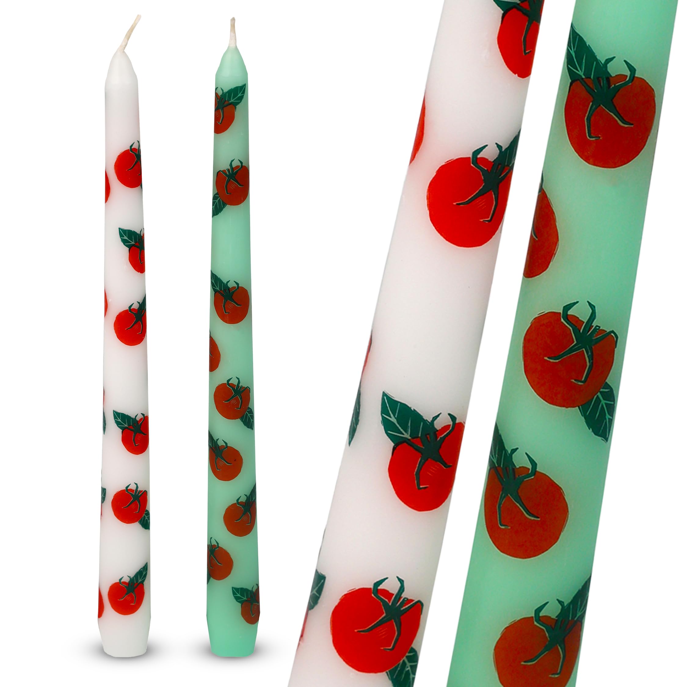 Talking Tables 2 x Tapered Tall Dinner Candles with Tomato Design Made of Wax, Stylish Table Decorations Table Centrepieces, Summer Decor. Eco Packaging, Unscented, Burn Time 5 Hours, 23cm