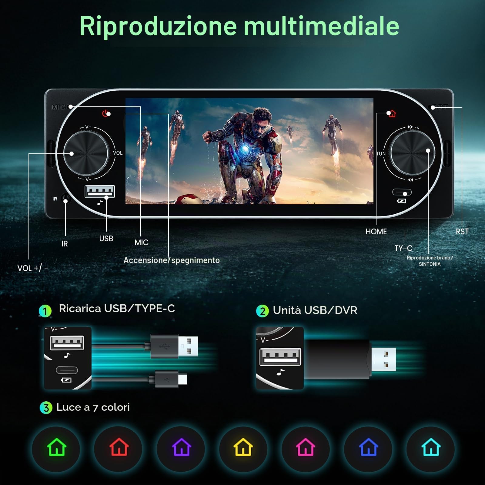 Hodozzy 1 Din Autoradio con Schermo CarPlay/Android Auto Senza Fili, Auto Stereo Bluetooth Handsfree 5,1 Pollici IPS Touch Screen 1 Din Lettore MP5 Radio FM EQ, Type-C/AUX/USB/SWC con Telecamera
