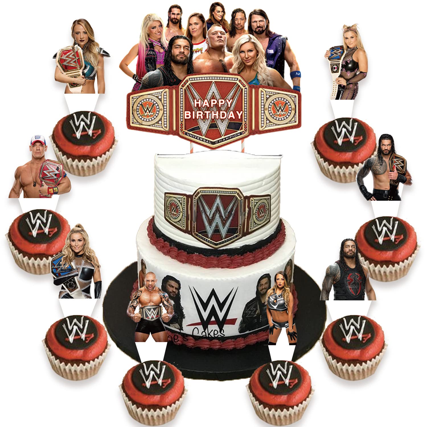 25pc Wrestling Cake Kit, Wrestling Party Supplies Set with 1pc Wrestler