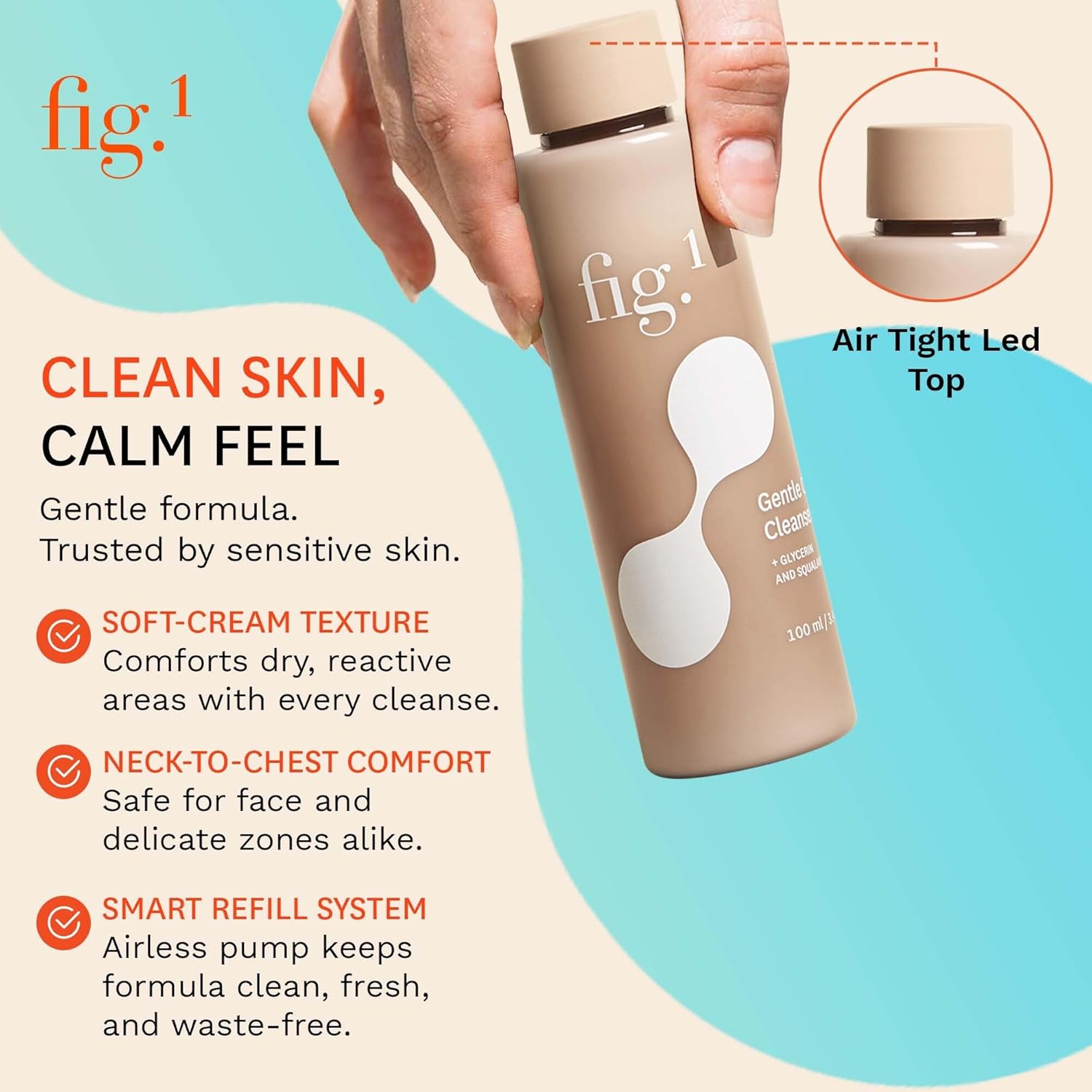 Fig.1 Hydrating Facial Cleanser Refill - Gentle Cream Face Wash for Sensitive Skin - Glycerin & Squalane - Daily Cleanser Face Wash for Women - Facewash Womens Non-Drying Formula - 3.4 oz/100 mL - Image 5