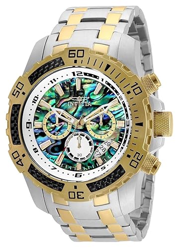 Invicta Men's Pro Diver Scuba Quartz Chronograph Carbon Fiber Bezel Abalone Dial Bracelet Watch, 50mm