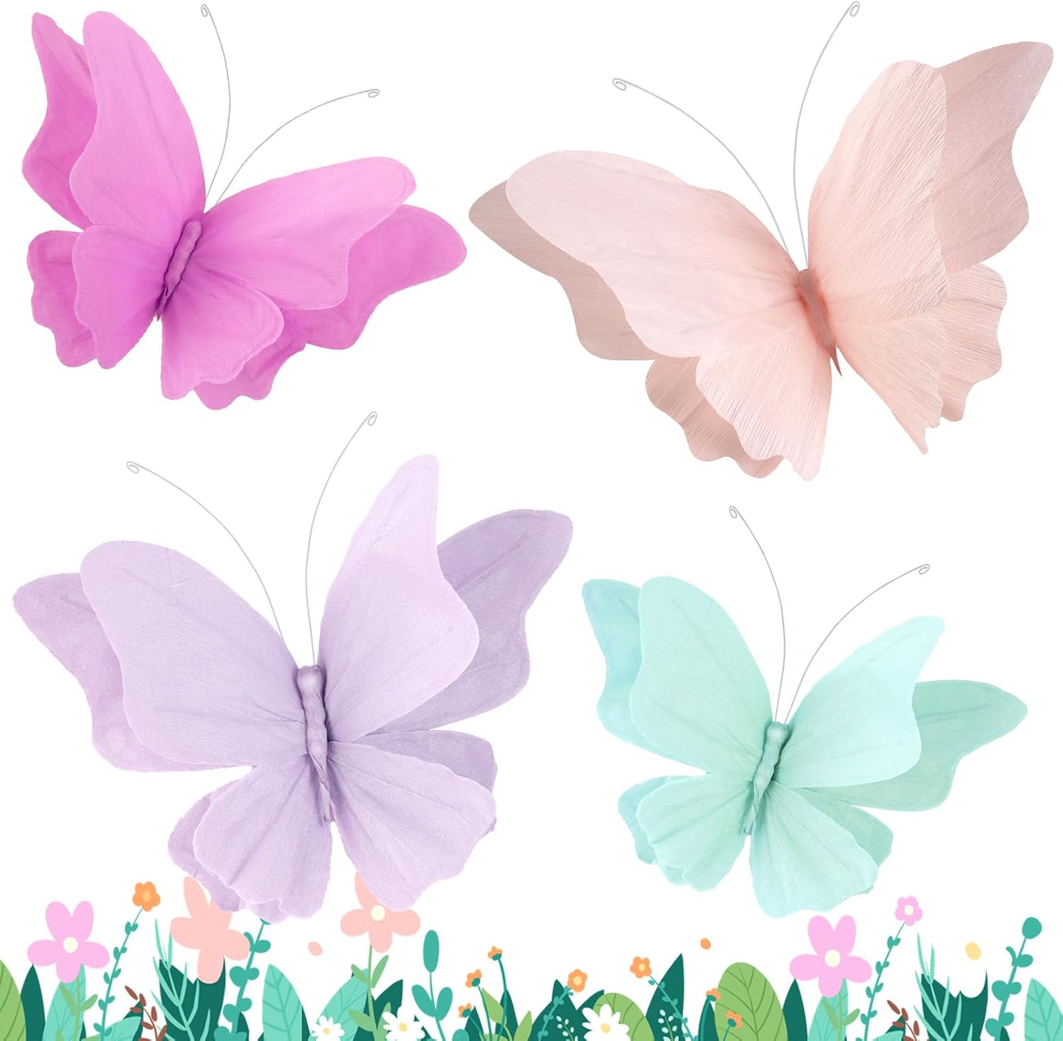 3D Hanging Butterfly Decorations, Butterfly Birthday Party Decorations, 4 Pcs Crepe...