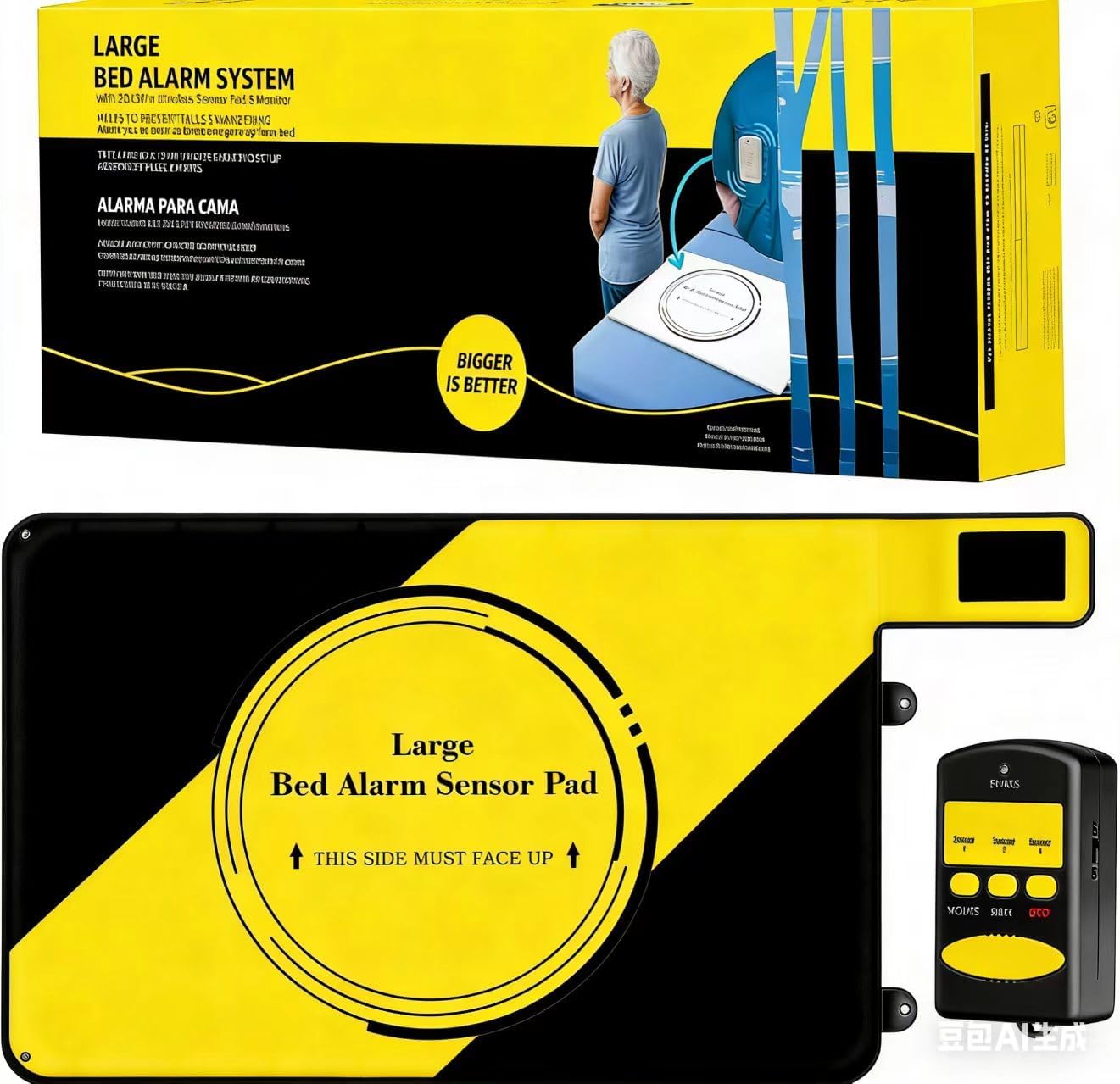 Smart Monitoring Wireless Bed Alarm System,Caregiver Pager Sensor Alert with3 Volume Level bed Sensor Alarms for Seniors,Chair Alarm for Elderly Weight Sensing Bed Pad Alerts Caregiver When TheyGet Up