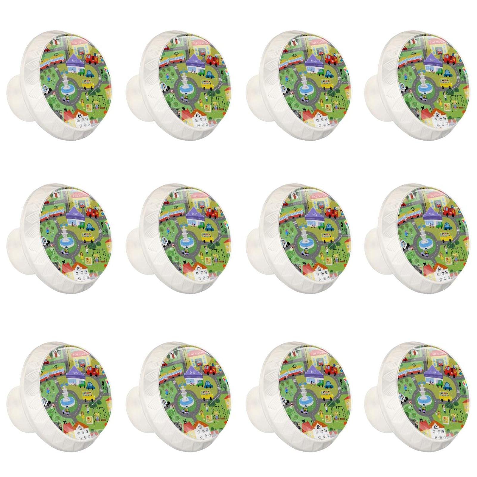 Boutons de cuisine ronds motif carte de la ville pour placard et commode, lot de 12 pièces