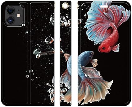 Amazon Co Jp Ruuu ベルトなし Iphone 11 手帳型 スマートフォン スマホ ケース カバー ベタ カラフル 黒 ブラック 泡 魚 さかな 熱帯魚 観賞魚 金魚 和柄 闘魚 きれい 綺麗 おしゃれ かっこいい ユニーク ベルト無し 帯なし 帯無し Iphone11 イレブン