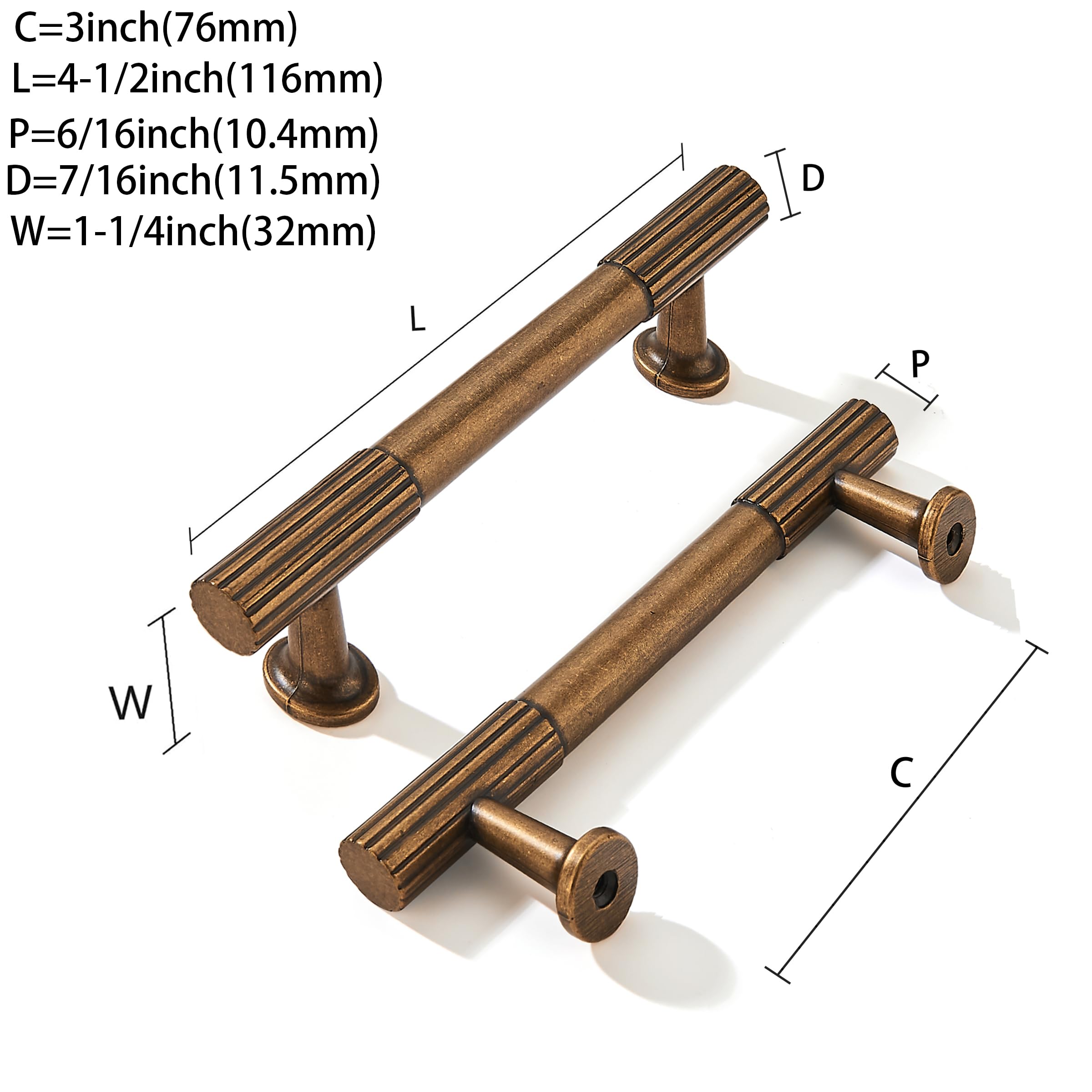 KHTUMEWARE-80302 Antique Brass Cabinet Pulls CTC 3 in (76 mm) 2-Pack in Antique Brass — KHTUMEWARE