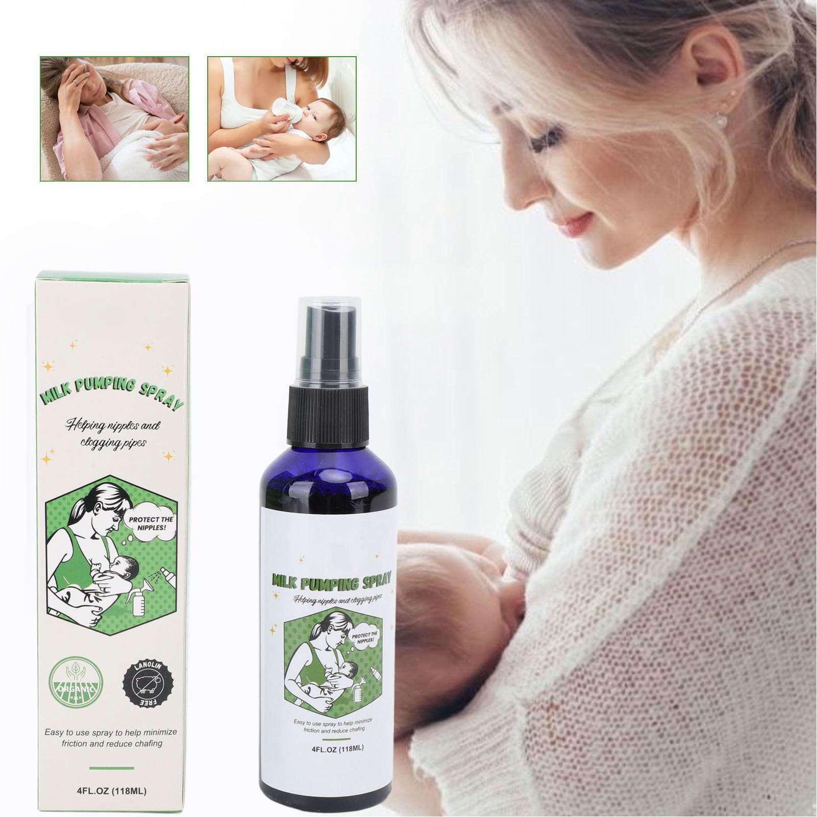 Spray per Estrazione del Seno, 2 Pezzi 118 Ml Spray per Estrazione del Latte Idratante Che Sblocca i Capezzoli Spray Lubrificante per Pompa per L'allattamento Al Seno
