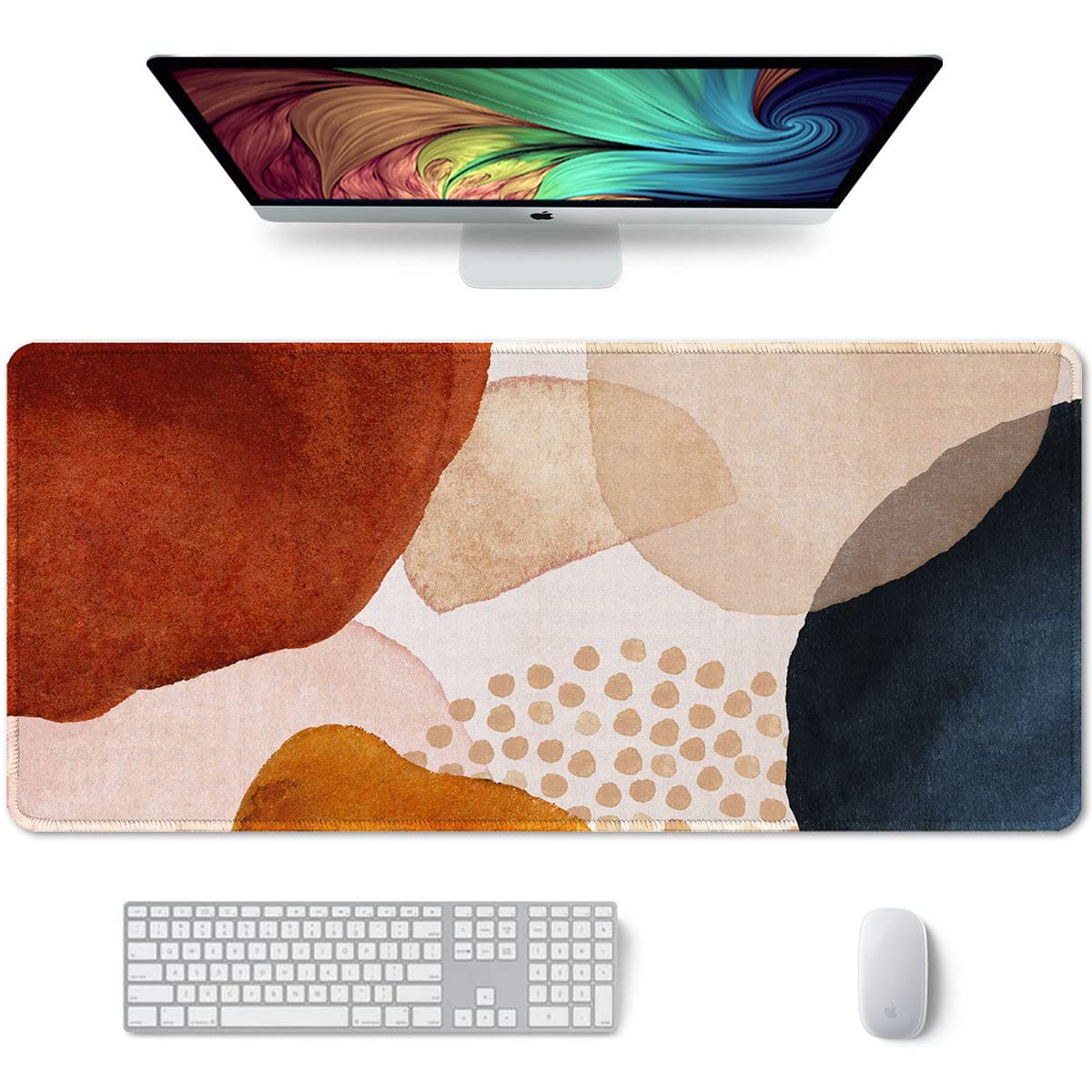 AuhoahsilLarge Mouse Pad, XXL Desk Pad, Extened 35" x 15", Non-Slip Rubber Base, Stitched Edges, Superior Surface, Waterproof Keyboard Mat, Large Mousepad for Gamer, Office & Home, Abstract Stone