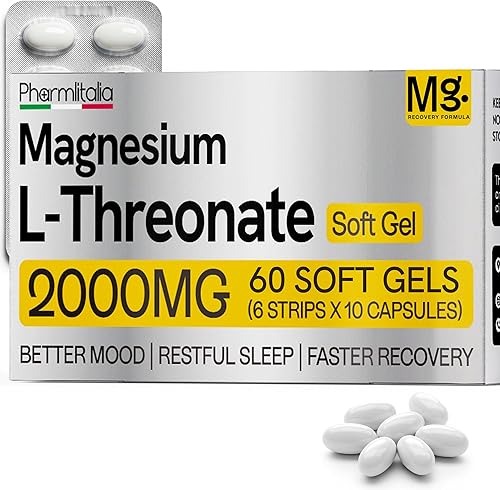 Suplemento de magnesio L-treonato de magnesio 400 mg cápsulas blandas - Alta absorción para un mejor sueño muscular y apoyo cerebral - Alivio del