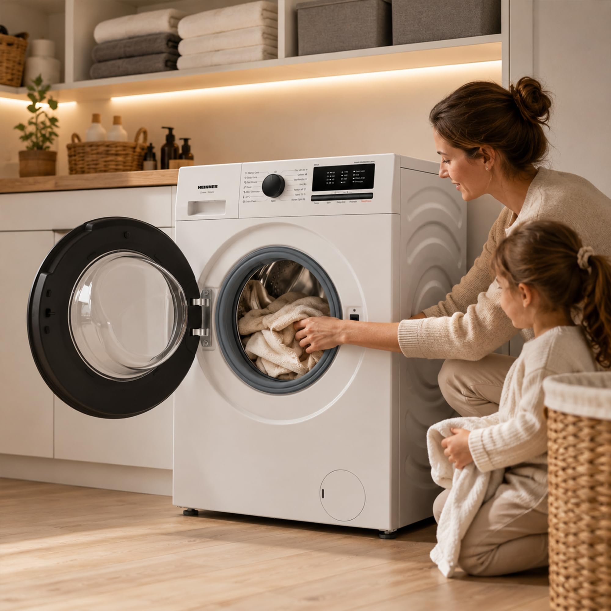 Energieklasse A Waschmaschine 6 kg Slim Frontlader (37 cm tief), 1000 U/min, Inverter Motor, 15 Programme, Steam Care, Quick 15', Kindersicherung, Weiß, HWM-HMN6010IVSMA