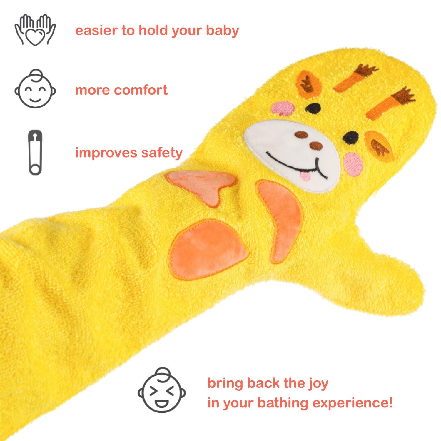 Wididi Baby Showering and Bathing Glove - Secure Grip on Your Baby for Safe Showering - Baby Registry Item for Newborns - Baby Shower and Maternity Gift - Soft and Natural Cotton Terry Yellow : Baby