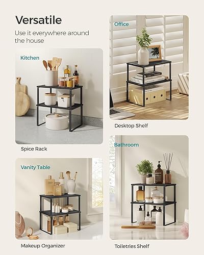 Vista 77 de SONGMICS Estante organizador de gabinete, juego de 2 estantes de encimera de cocina, almacenamiento de cocina, estante de especias, apilable, Blanco