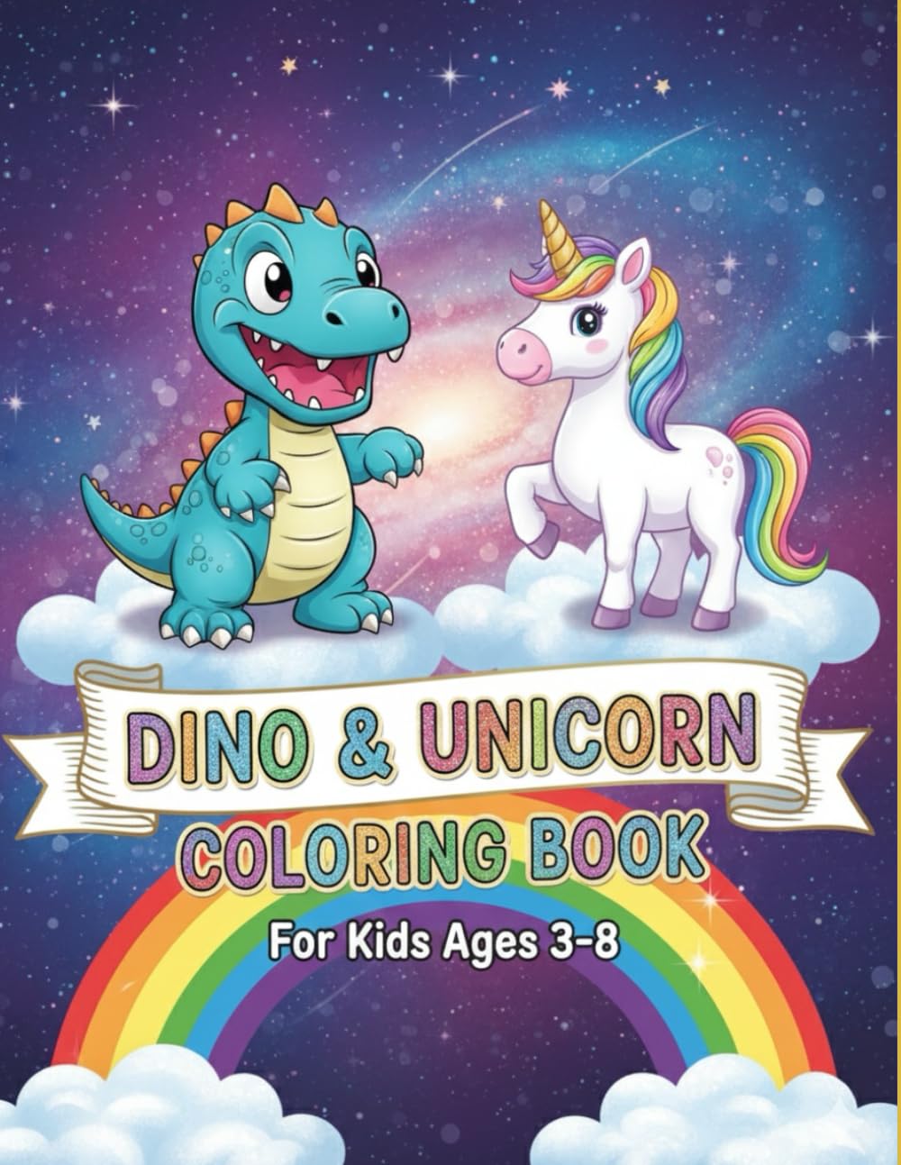 Dino & Unicorn Coloring Fun Book: 80 Pages of Magical Coloring Activities for Kids Ages 3–7