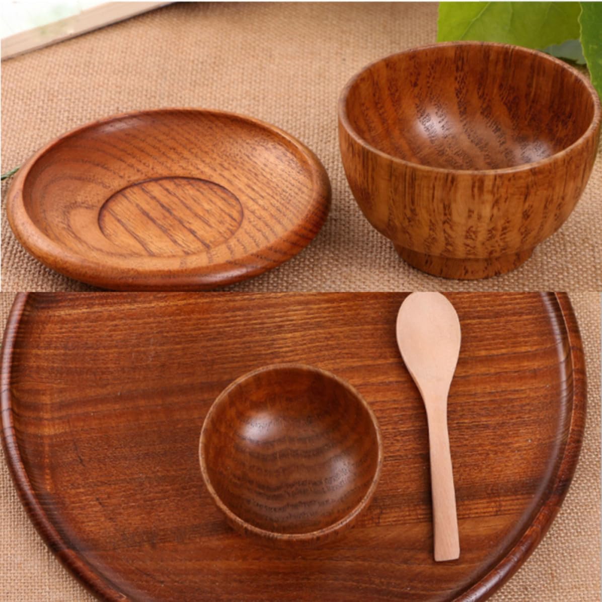 VALICLUD 2pcs Handmade Wooden Bowl Brown Simple Kitchen and Restaurant Use