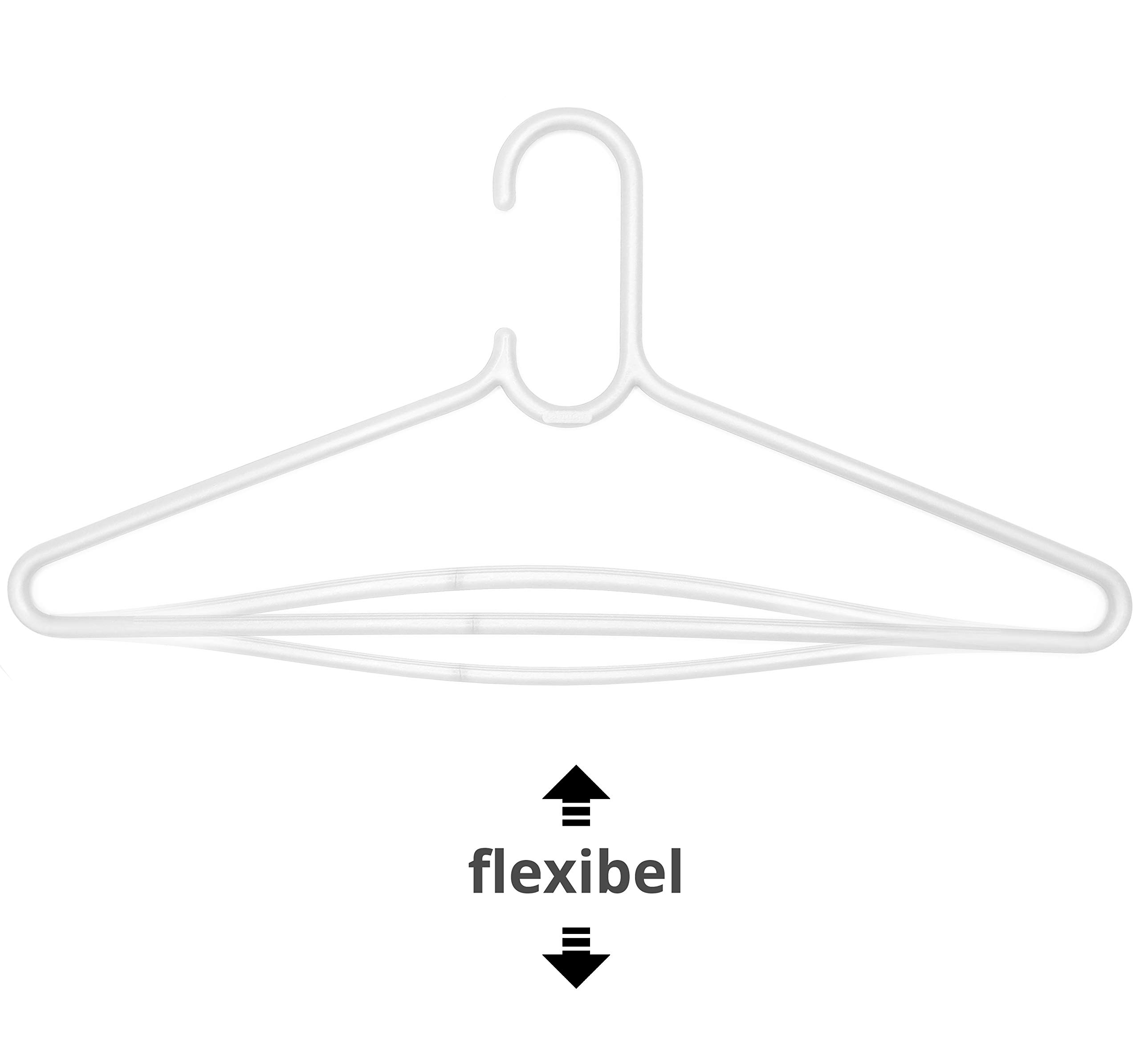 Plastard Kleiderbügel 75 Stück weiß aus Kunststoff belastbar platzsparend, Jackenbügel, Hosenbügel, für Hemden und Kostüme, Kleiderbügelhalter, Kleideraufbewahrung, Krawattenhalter