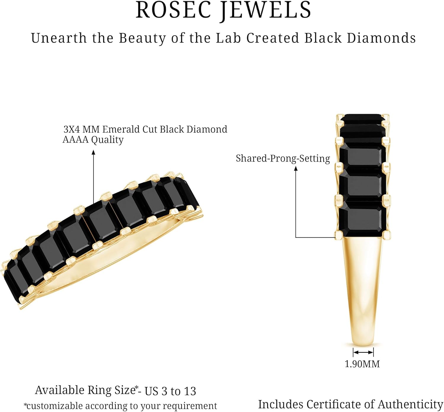 Certified Lab Grown Black Diamond Wedding Band in Silver, Aaaa Quality, Black Diamond Eternity Ring - Gift for Women