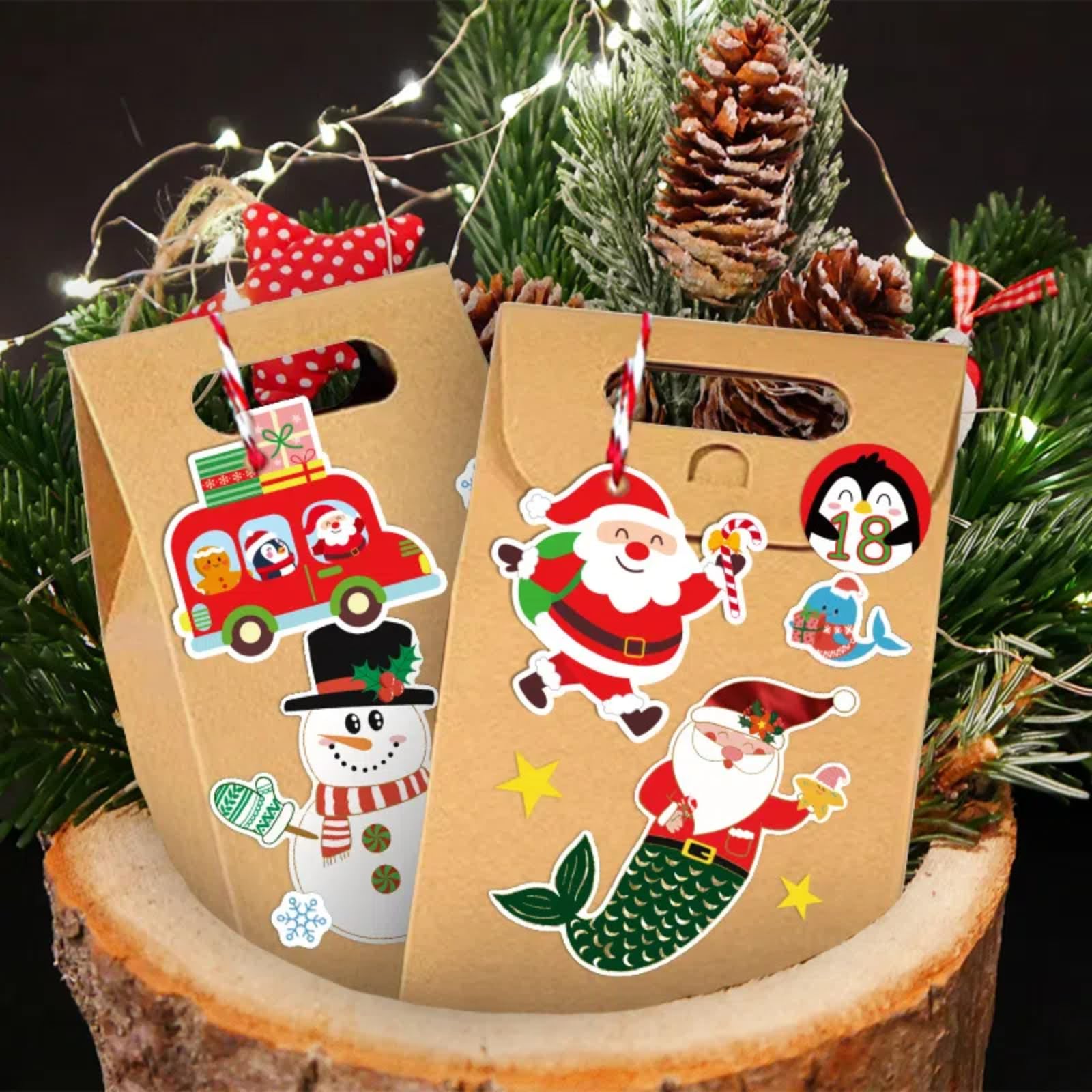Set completo di 24 sacchetti di carta per calendario dell'Avvento fai da te, vuoti, 24 giorni, per conto alla rovescia di Natale, scatole regalo da riempire, scatole di cartone per bambini, adulti e
