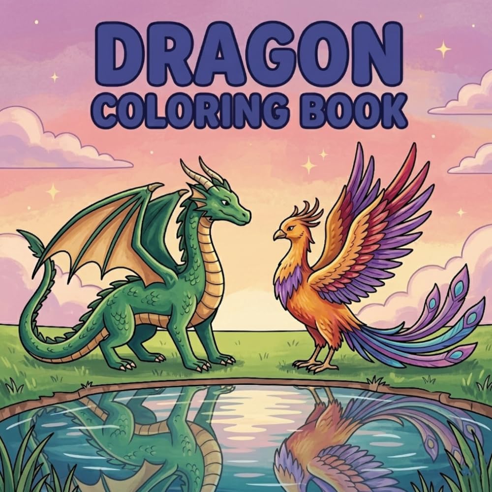Dragon Coloring Book: Cute Dragon Adventures for Kids – Easy & Fun Coloring Pages Featuring Friendly Dragons, Magical Creatures, and Whimsical Scenes