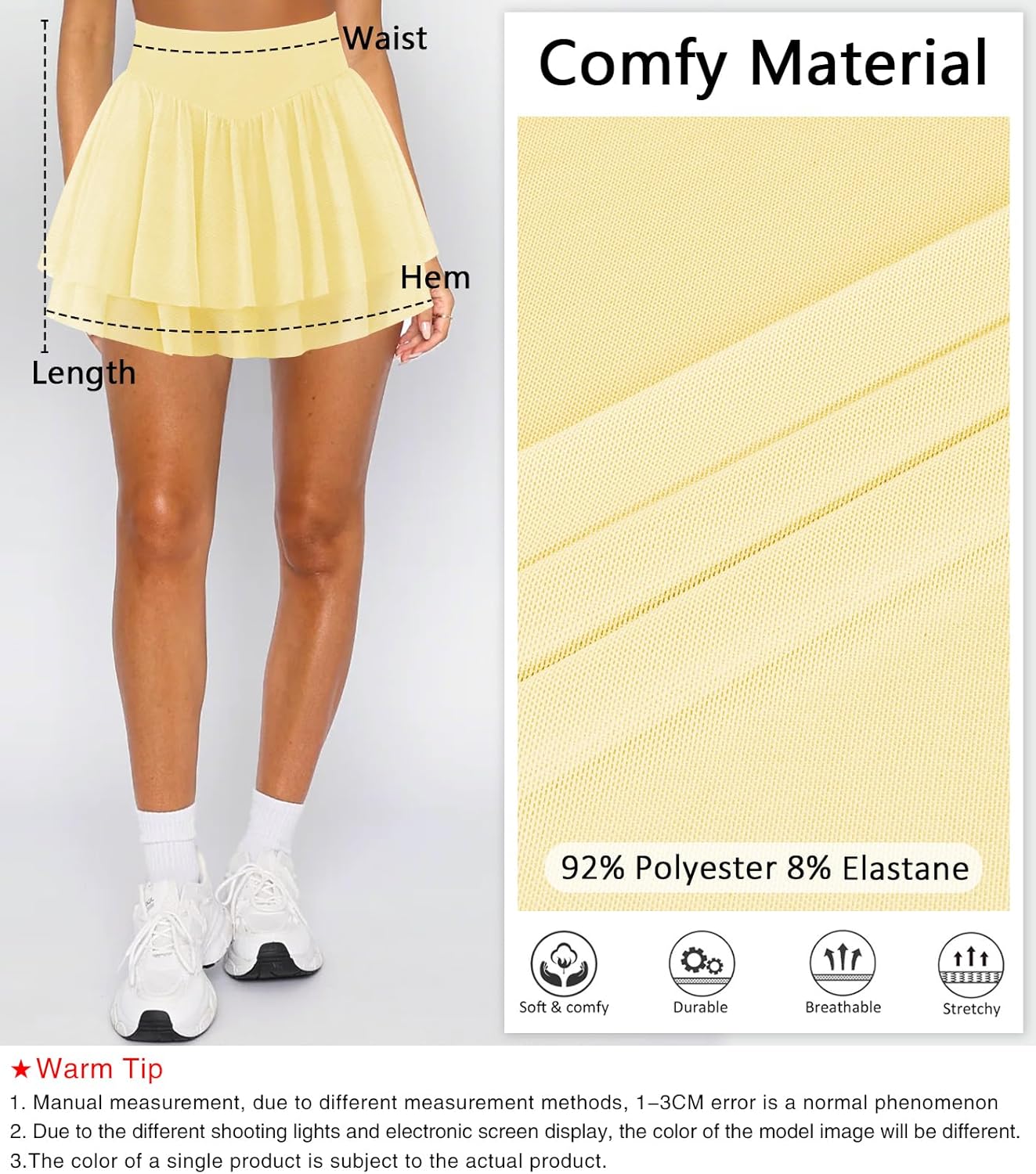 Hragc Womens Mini Pleated Skirt Skort Flowy High Waisted Ruffle Tennis Athletic Skirt for Women with Shorts Underneath Pocket