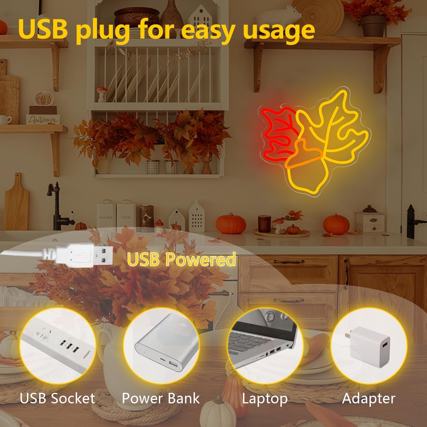 Maple Neon Sign Fall Window Lights for Wall Decor Dimmable Thanksgiving Neon Sign Led Fall Theme Decoration for Home, Maple Leaf Lamp for Gifts - Image 7