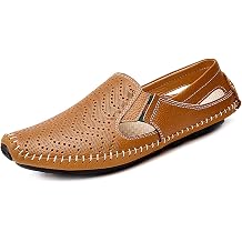 Asifn Mens Leather Driving Loafer Lightweight Slip-on Breathable Walking Boat Shoes Flat Slippers Outdoor Moccasin