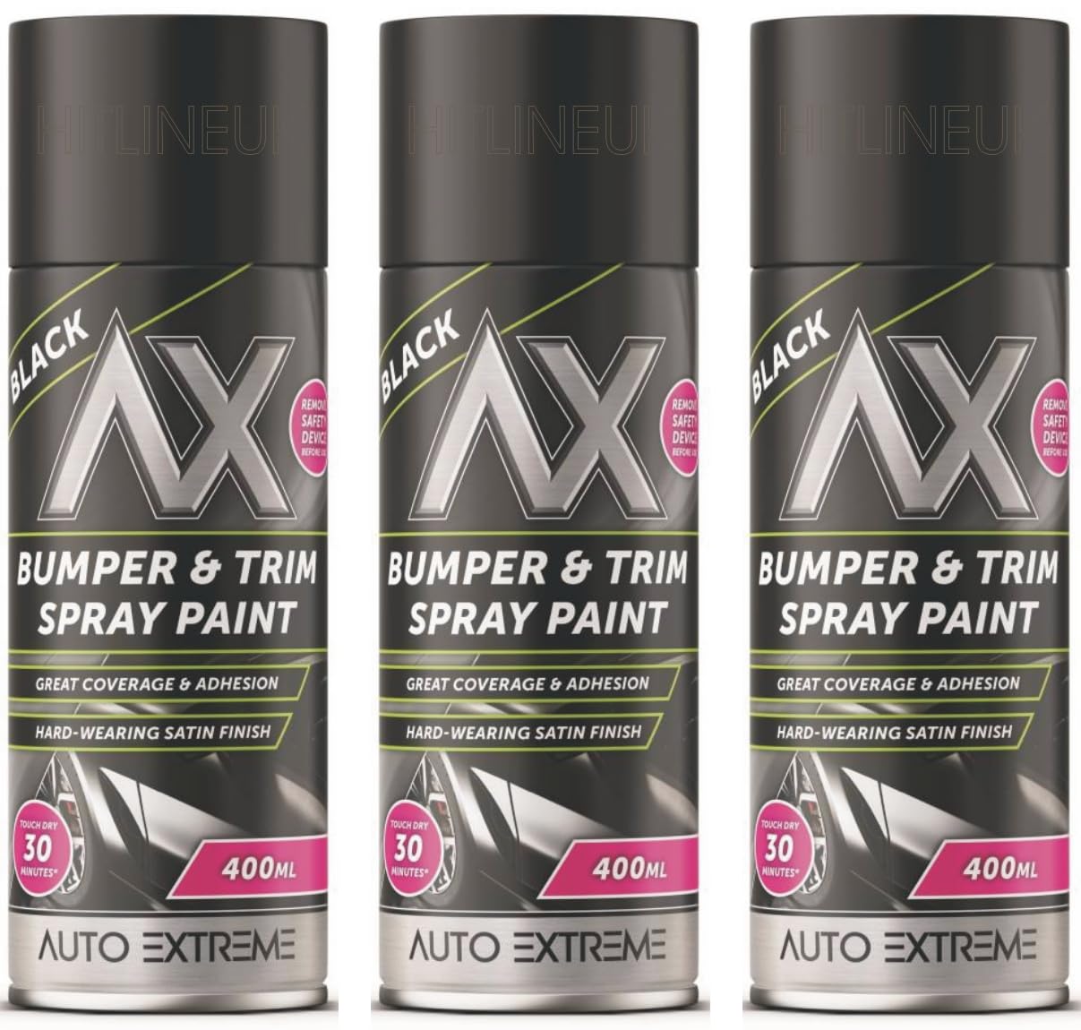 Hitlineuk Black 3 X 400Ml Plastic Bumper & Trim Spray Can Restorer Car Bike Auto Paint